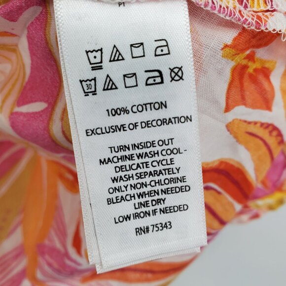 C&C California Pink and Orange Floral Print Beachy Boho Summer Vacation Shirt M - Picture 6 of 6